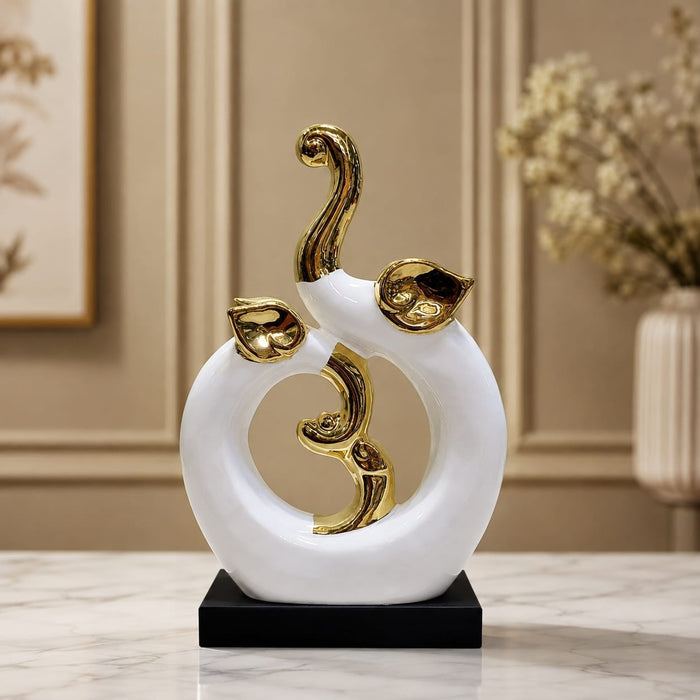 High-resolution craftsmanship detail shot displaying intricate ornamental work on Modern Abstract Intertwined Elephant Couple Porcelain Sculpture (13 Inch)