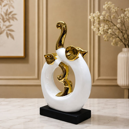 Full front view of Modern Abstract Intertwined Elephant Couple Porcelain Sculpture (13 Inch) on display base against clean studio background