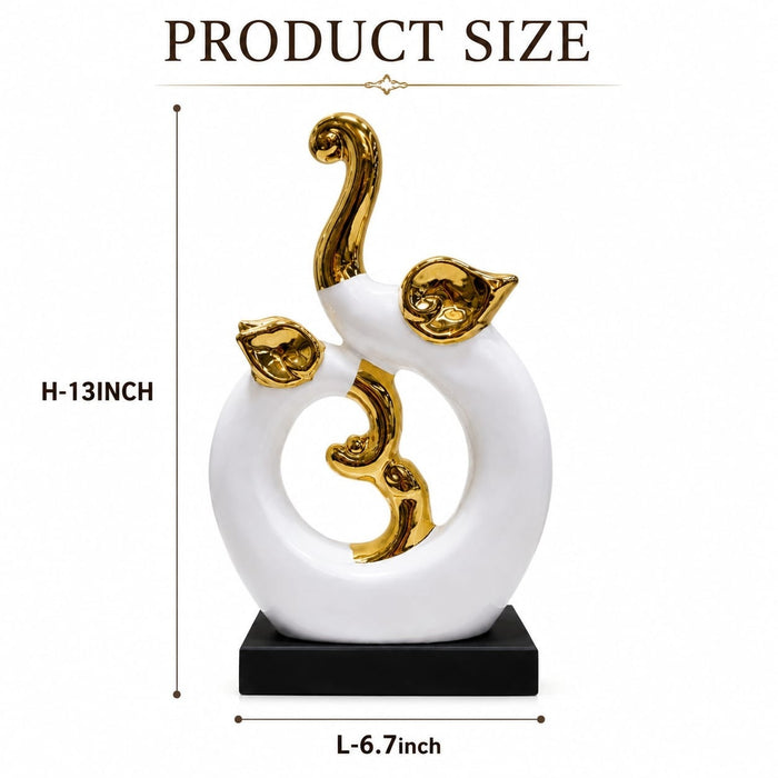 Side profile perspective showcasing elegant three-dimensional contours and sculptural depth of Modern Abstract Intertwined Elephant Couple Porcelain Sculpture (13 Inch)