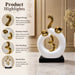 Exact dimension guide and measurement chart showing height and proportions of Modern Abstract Intertwined Elephant Couple Porcelain Sculpture (13 Inch)