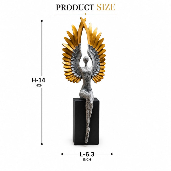 Modern Abstract Silver Angel with Arching Gold Wings Resin Sculpture (14 Inch) - View 6