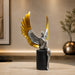 Modern Abstract Silver Angel with Gold Wings on Cylinder Base Resin Sculpture (13 Inch) - View 1