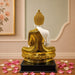 Side profile perspective showcasing elegant three-dimensional contours and sculptural depth of Modern White and Gold Meditating Buddha Resin Statue (15.3 Inch)