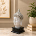 Three-quarter perspective angle view showcasing dynamic form and balanced proportions of Modern White and Silver Buddha Head on Black Base Resin Showpiece (11.2 Inch)