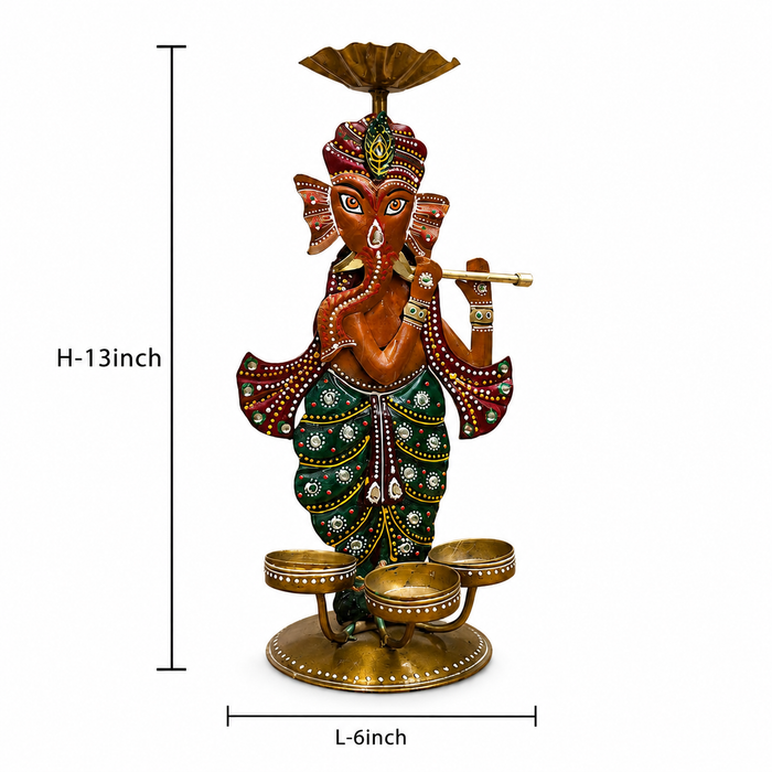 A dimensional diagram illustrating the exact height and width of the Multicolour Ganesha with Diyas.