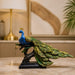A close-up detail shot of the Multicolour Peacock on Branch focusing on the artisanal carving and rich color.