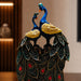 The detailed back view of the Multicolour Peacock Pair Figurine showing the intricate texture of the material.