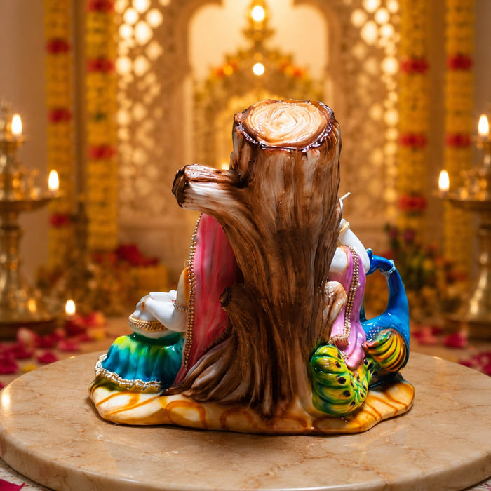 An angled perspective of the Multicolour Radha Krishna Idol highlighting its elegant three-dimensional form and craftsmanship.