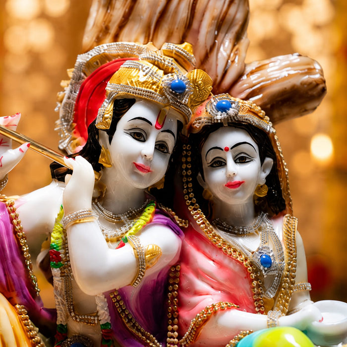 A direct front-facing view of the Multicolour Radha Krishna Idol showcasing its vibrant details and premium finish.