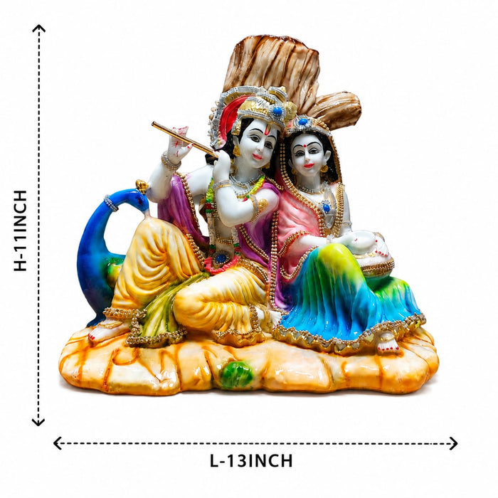 A dimensional diagram illustrating the exact height and width of the Multicolour Radha Krishna Idol.
