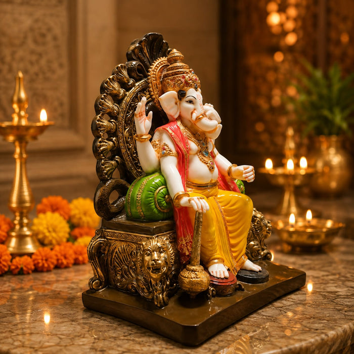 The detailed back view of the Multicolour Sitting Ganesha Idol showing the intricate texture of the material.