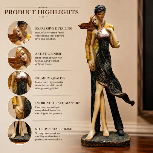 A side profile view of the Multicolour Standing Couple Figurine revealing its graceful silhouette.