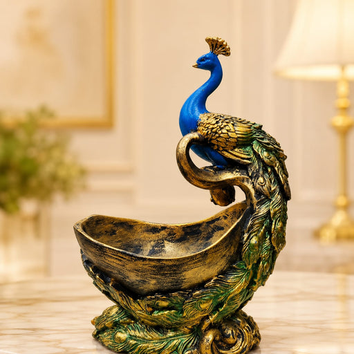 Ornate Peacock with Decorative Bowl Resin Showpiece (11 Inch) - View 1