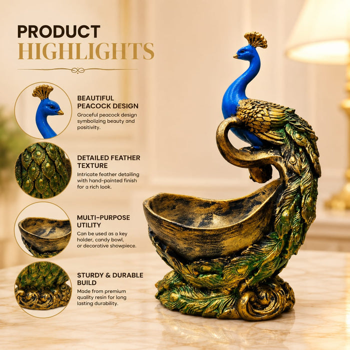 Ornate Peacock with Decorative Bowl Resin Showpiece (11 Inch) - View 2