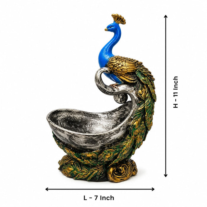 Ornate Peacock with Decorative Bowl Resin Showpiece (11 Inch) - View 5