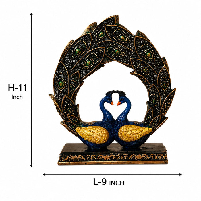 Ornate Resin Peacock Couple Showpiece with Gemstone Feathers (11 Inch) - View 5
