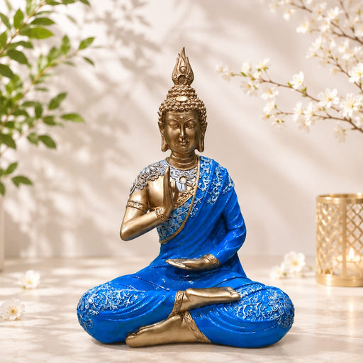 Premium Blue & Gold Meditating Resin Buddha Statue (Style 2) (16 Inch) - View 4