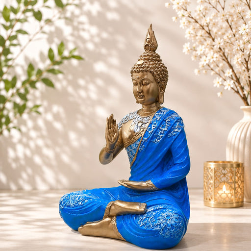 Premium Blue & Gold Meditating Resin Buddha Statue (Style 2) (16 Inch) - View 6