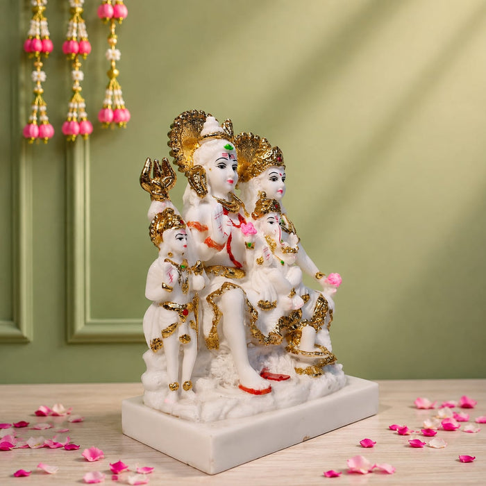 Premium White & Gold Resin Shiv Parivar Idol (9 Inch) - View 1