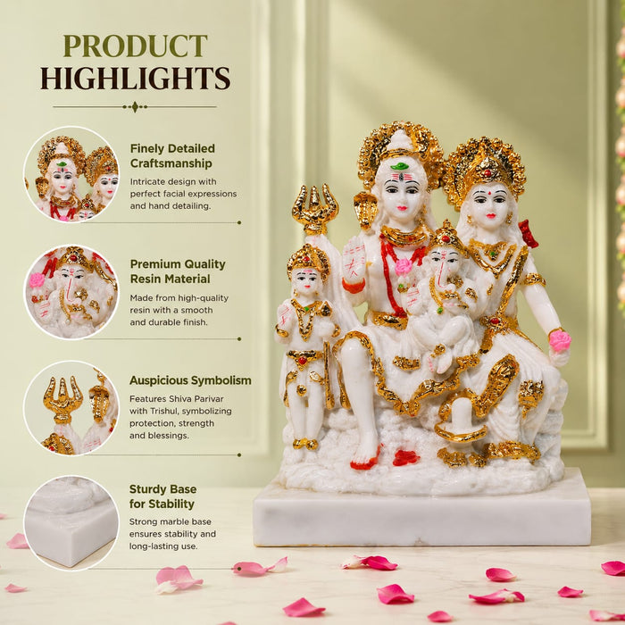 Premium White & Gold Resin Shiv Parivar Idol (9 Inch) - View 3