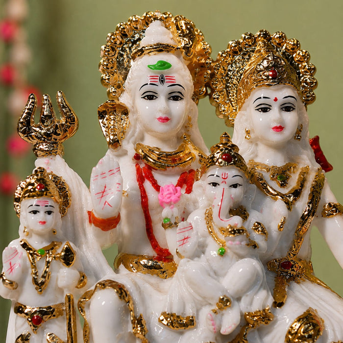 Premium White & Gold Resin Shiv Parivar Idol (9 Inch) - View 4