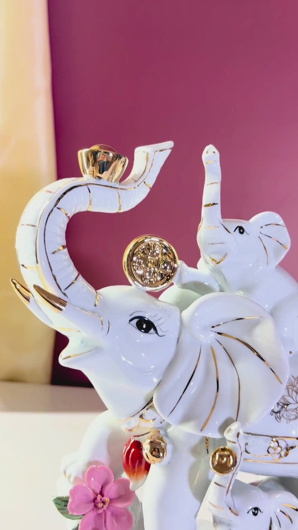 White Ceramic Elephant Family Showpiece Product Video