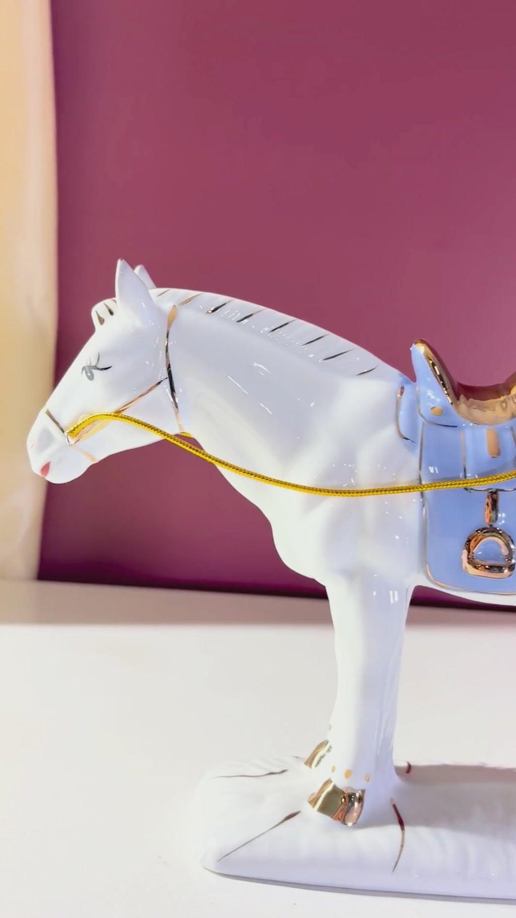 Premium handcrafted azure blue ceramic stallion statue with high gloss finish