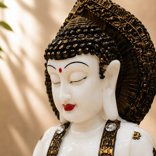 Pure White & Gold Meditating Resin Buddha Statue (12 Inch) - View 2