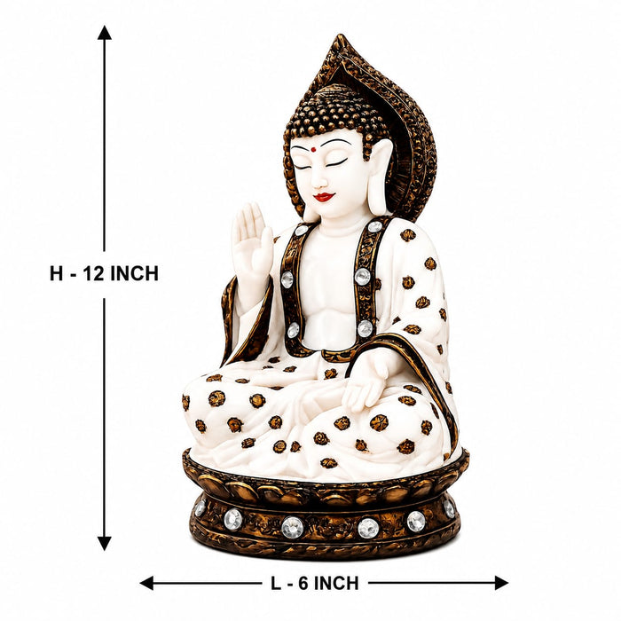 Pure White & Gold Meditating Resin Buddha Statue (12 Inch) - View 5