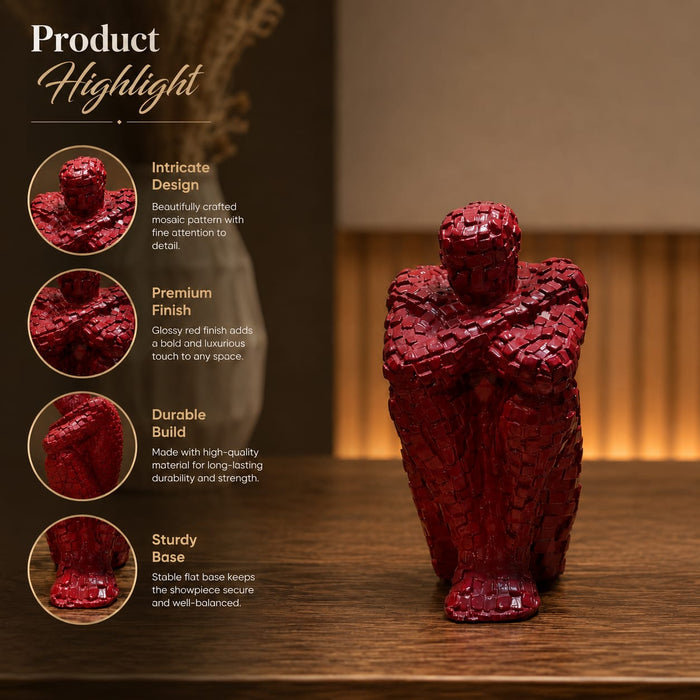 An angled perspective of the Red Abstract Yoga Figurine highlighting its elegant three-dimensional form and craftsmanship.