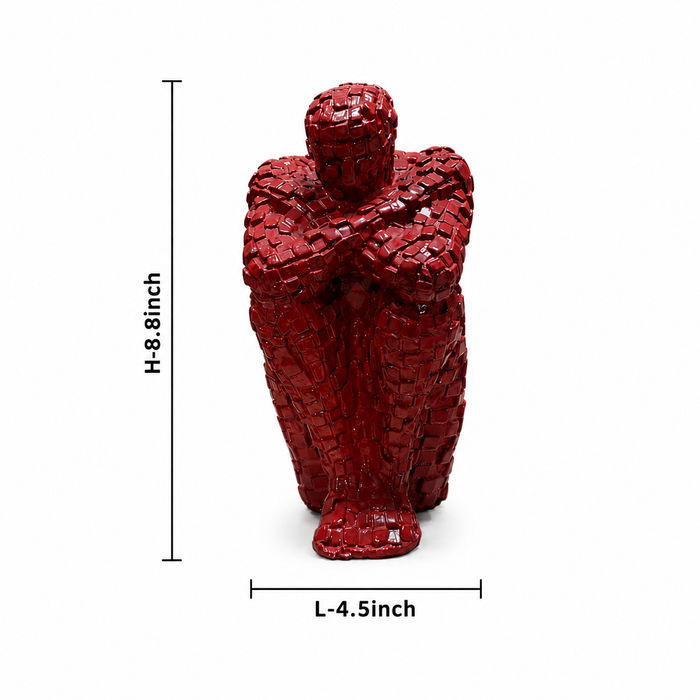 A dimensional diagram illustrating the exact height and width of the Red Abstract Yoga Figurine.