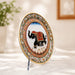 Detailed close-up of hand-painted accents, fine facial detailing, and premium Marble texture on Royal Elephant Hand-Painted Decorative Marble Plate with Stand (9.4 Inch)