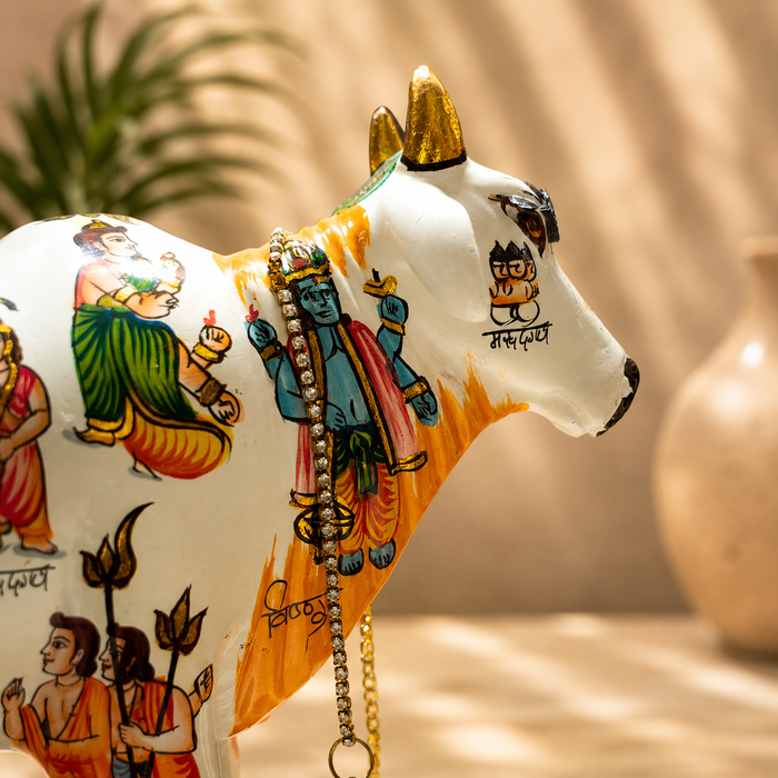 Sacred Kamdhenu Cow & Calf Gau Mata Resin Idol (8 Inch) - View 1