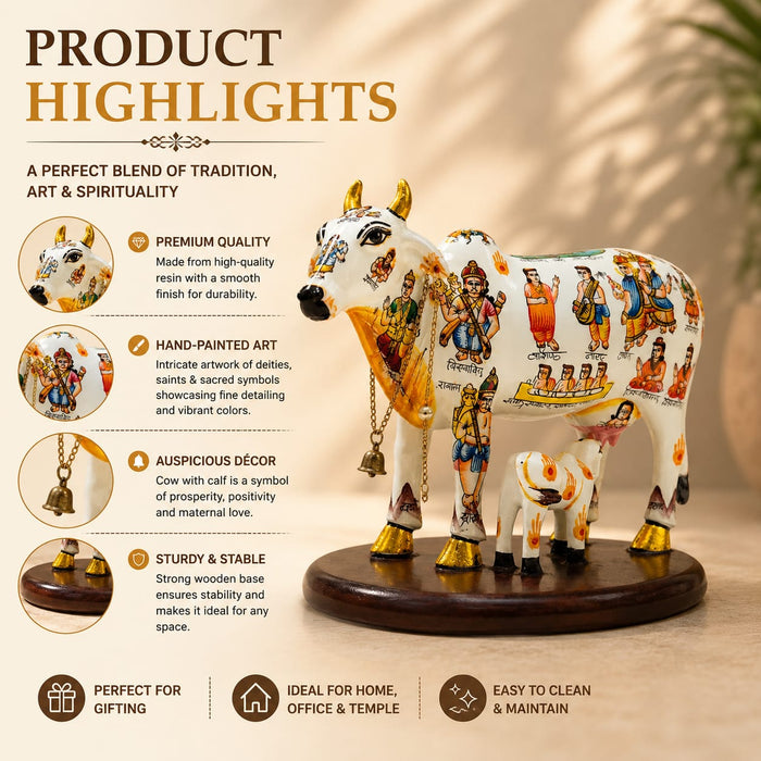 Sacred Kamdhenu Cow & Calf Gau Mata Resin Idol (8 Inch) - View 3