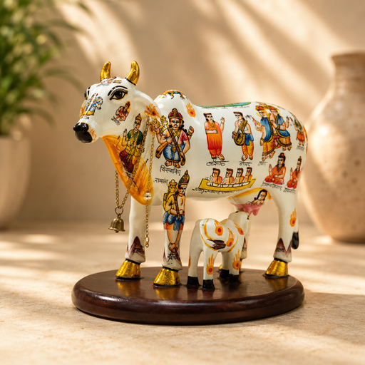 Sacred Kamdhenu Cow & Calf Gau Mata Resin Idol (8 Inch) - View 5