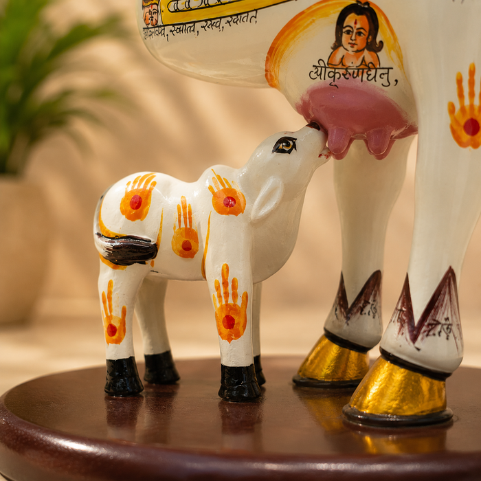 Sacred Kamdhenu Cow & Calf Gau Mata Resin Idol (8 Inch) - View 6