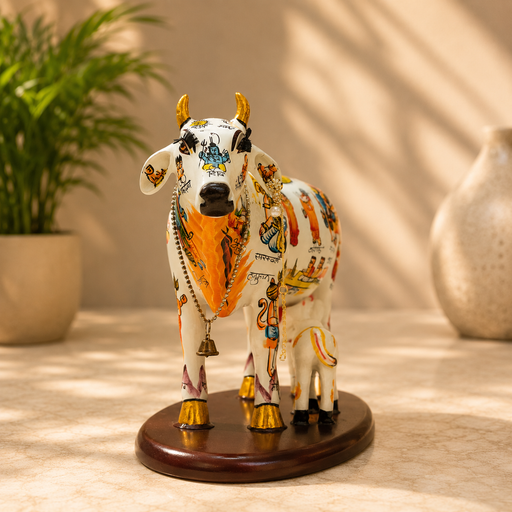 Sacred Kamdhenu Cow & Calf Gau Mata Resin Idol (8 Inch) - View 8