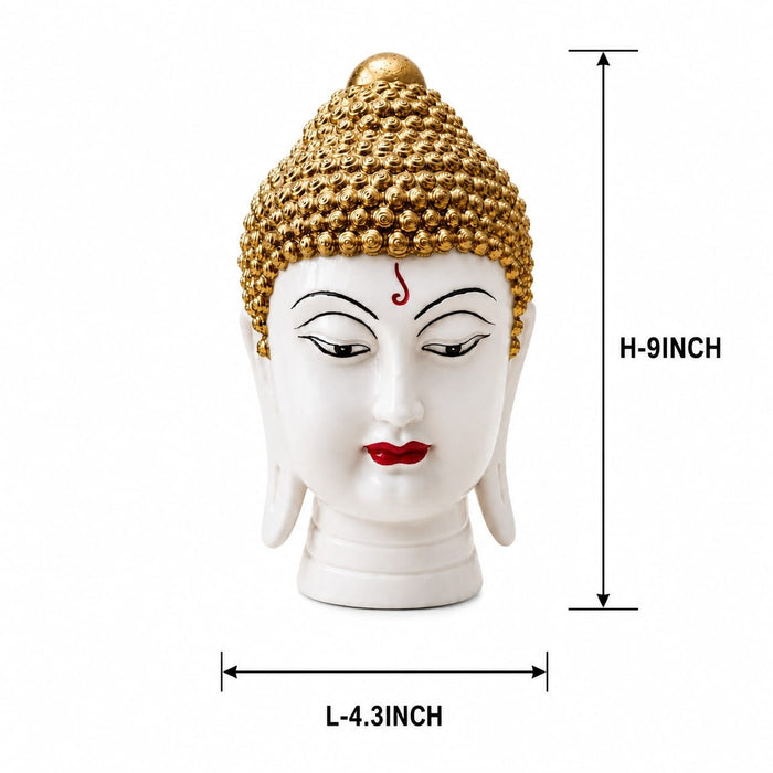 Three-quarter perspective angle view showcasing dynamic form and balanced proportions of Serene White and Gold Buddha Head Resin Bust (9 Inch)