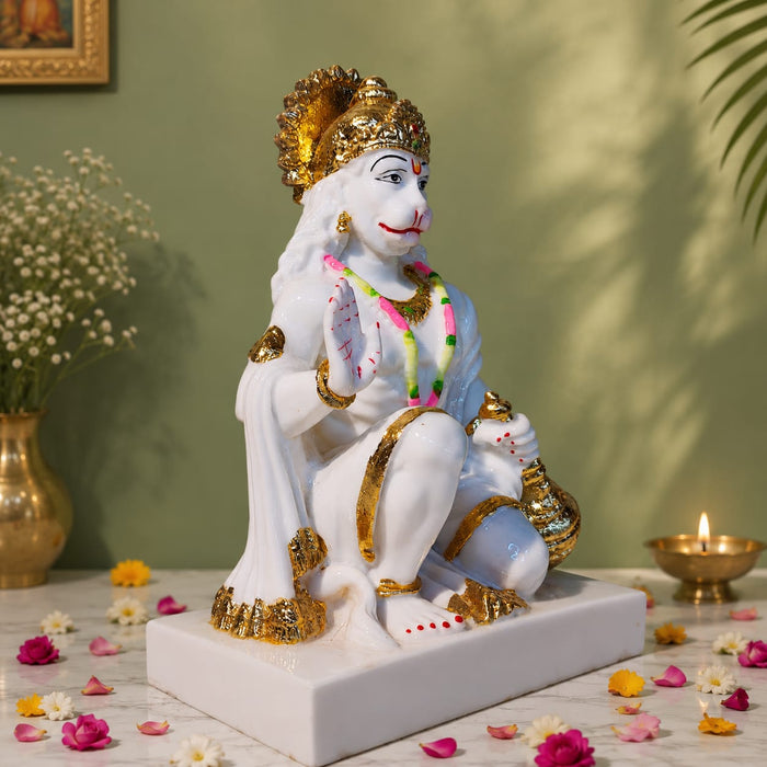 Serene White Resin Lord Hanuman Bust with Gold Crown (9.5 Inch) - View 4