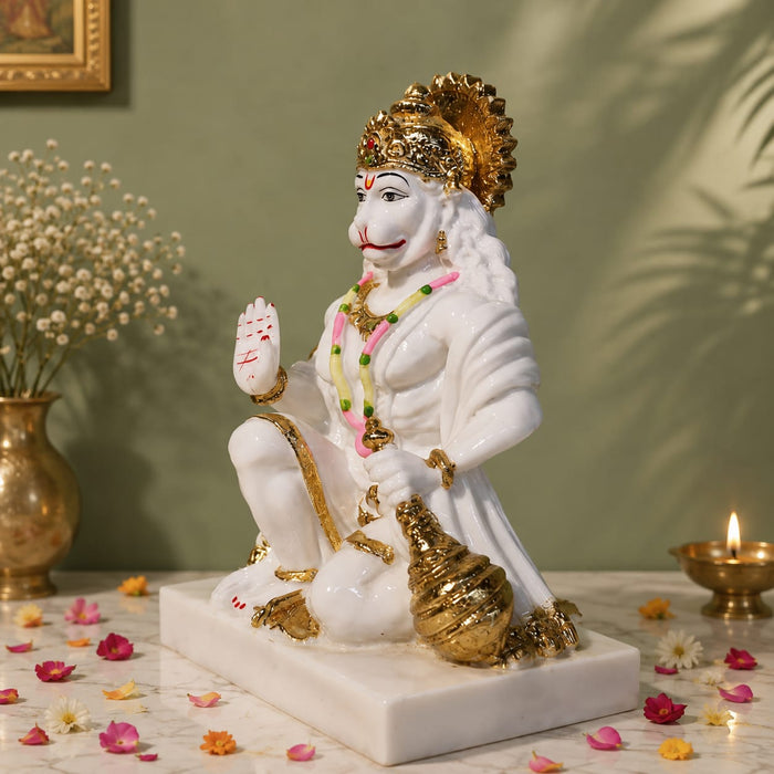 Serene White Resin Lord Hanuman Bust with Gold Crown (9.5 Inch) - View 5