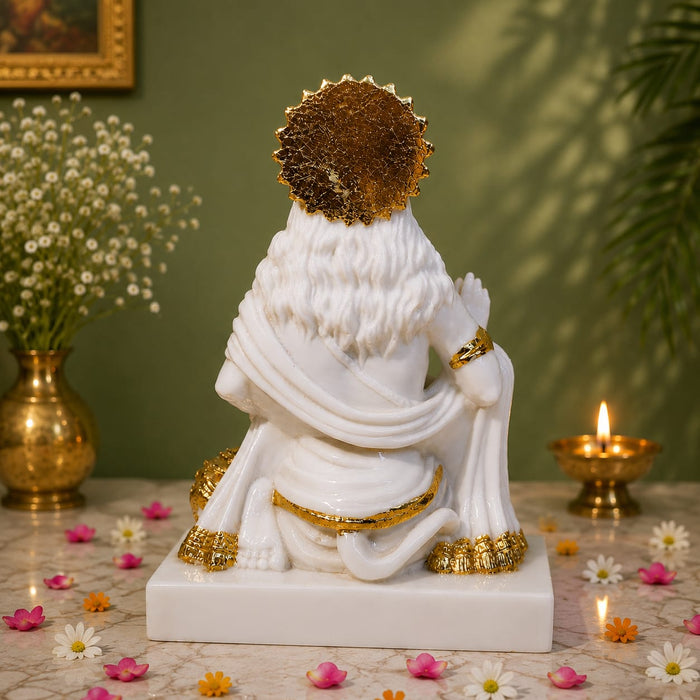 Serene White Resin Lord Hanuman Bust with Gold Crown (9.5 Inch) - View 7
