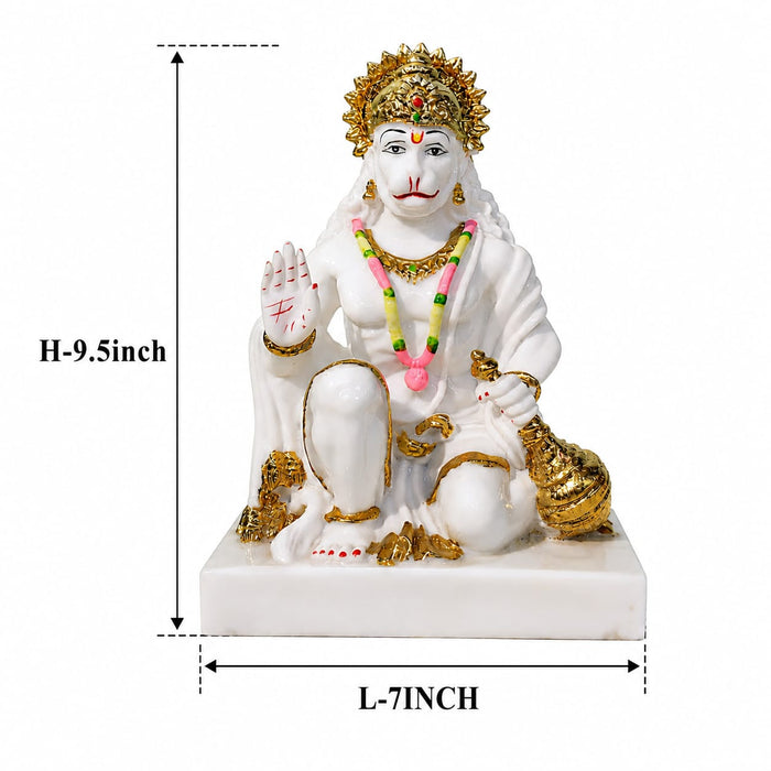 Serene White Resin Lord Hanuman Bust with Gold Crown (9.5 Inch) - View 6