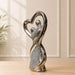 Modern Silver Chrome Porcelain Embrace Couple in Heart Statue (12 Inch) - Shot 3