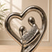 Modern Silver Chrome Porcelain Embrace Couple in Heart Statue (12 Inch) - Shot 5