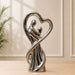 Modern Silver Chrome Porcelain Embrace Couple in Heart Statue (12 Inch) - Shot 2