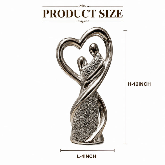 Modern Silver Chrome Porcelain Embrace Couple in Heart Statue (12 Inch) - Shot 6