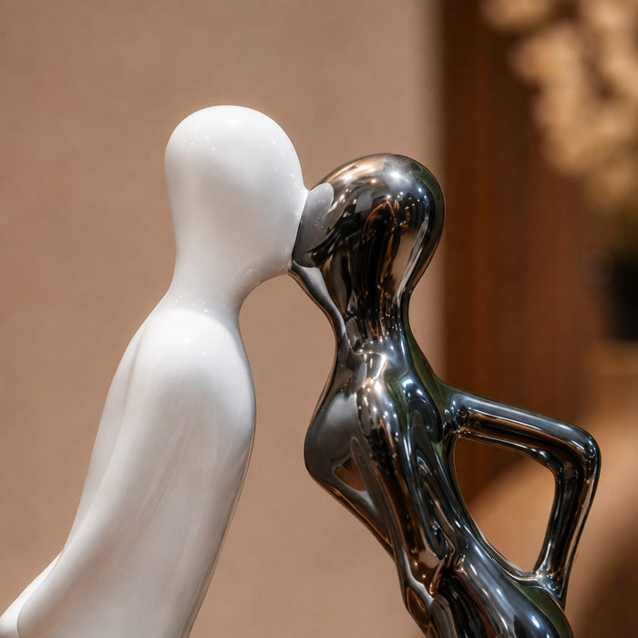 A direct front-facing view of the Silver Dancing Couple Figurine showcasing its vibrant details and premium finish.