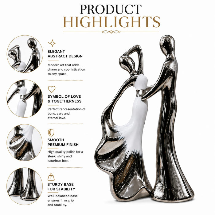 Modern Abstract Silver & White Porcelain Dancing Couple Sculpture (12 Inch) - Shot 5