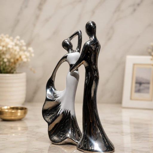 Modern Abstract Silver & White Porcelain Dancing Couple Sculpture (12 Inch) - Shot 2