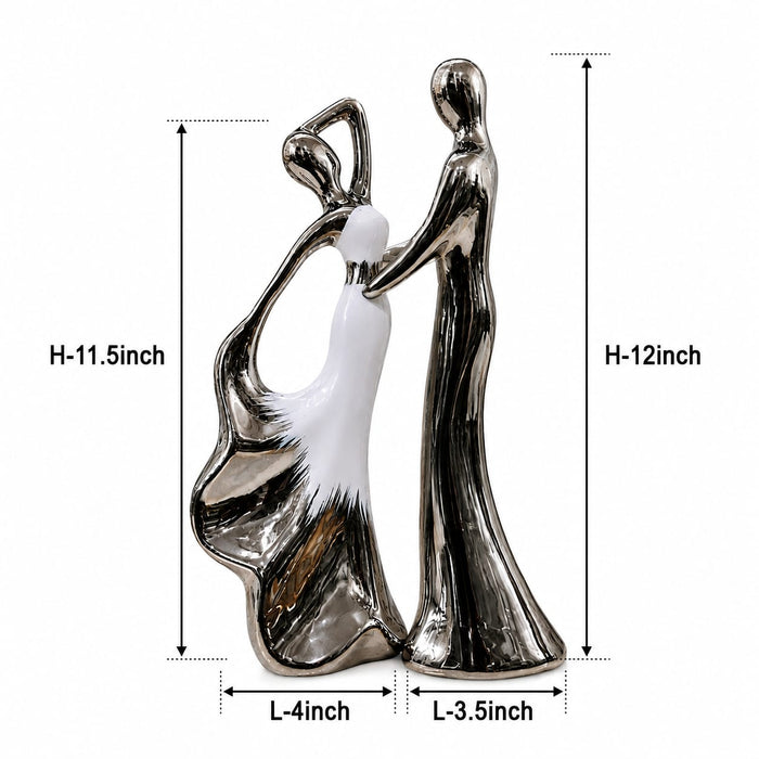 Modern Abstract Silver & White Porcelain Dancing Couple Sculpture (12 Inch) - Shot 6